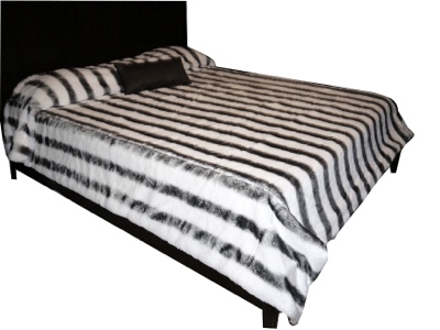White and Gray Mink Faux Fur Bedspread - Sku 542