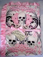 Pink Regent Skulls Baby Blanket with Satin Ruffled Trim - Sku 512