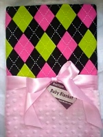 Argyle Pink and Green Minky Dot Baby Blanket - Sku 3116